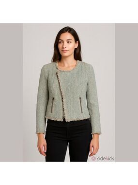 Leifsdottir Anthropologie Tweed Moto Jacket Fringe Pastels Zip Size 8